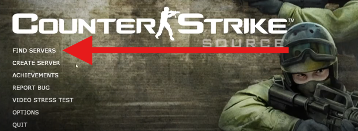 Find servers menu in Counter Strike Source