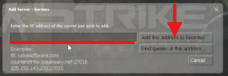 Paste server IP to add Counter Strike Source server