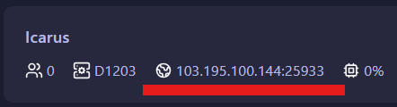 Copy your Icarus server IP from the GGServers panel