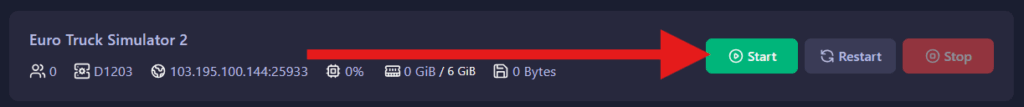 Start Euro Truck Simulator 2 server on GGServers control panel