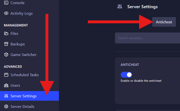 GGServers Impostor (Among Us) Anti Cheat settings menu