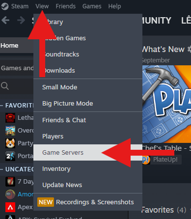 Open Game Servers menu in Steam to join Killing Floor 2 server