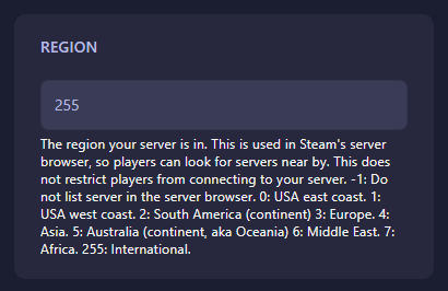 Server Region setting