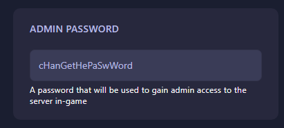 The Forest admin password settings in GGServers panel