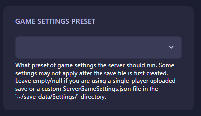 Game Settings Preset Option