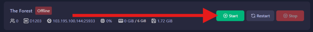 Start The Forest server from GGServers control panel
